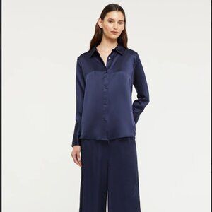[NWT] GINIA Isla Silk shirt XS midnight/navy blue SILK RETAIL $270